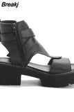 New Summer Shoes Women Sandals Retro Genuine Leather Women Wedges Platform Sandals Peep Toe High Heel Sandals