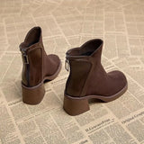 Spring and Autumn New Round Head Solid Color Frosted Leather Top Back Zipper Thick Bottom Waterproof Platform Women's