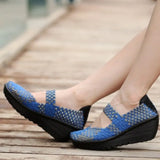Women Shoes 2023 Fashion Mesh Breathable Sport Sandals Summer Wedge Platform Lace Sneakers Female Weave Casual Shoes