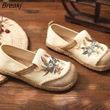 Women Patchwork Canvas Linen Loafers Handmade Ladies Casual Slip On Sneakers Embroidered Flat Espadrilles Hemp