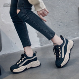 Women Spring Women's Sneakers Height Increasing Beige Black Autumn Chunky Shoes Leisure Shoes Lace Up Zapatillas