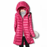 Slim Women Duck Down Jacket Long Ultra Light Thin Casual Coat Women Down Coat Puffer Jacket Slim Remove Hooded Parka