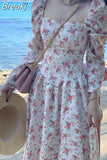 Floral Dress Slim Long Sleeve Elegant Dress Woman Vintage Beach Evening Party Dress Korean Fashion 2023 Spring Casual