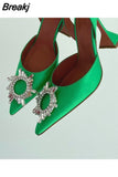 Buckle Drill Women Pumps Office Lady High Quality Wedding Shoes Rose Red Satin High Heels Women Stiletto Sandals