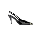 Square Toe Thin Heel Sandals Patent Leather Black Wrapped Heels High Heels Metal Toe Temperament Matte Women's Single