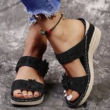Crystal Thick Sole Slippers for Women Summer Flower Wedges Sandals Woman 2023 Non Slip Beach Shoes Ladies Plus Size