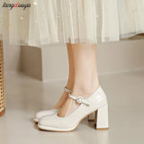 High Heels Shoes Female 2024 Sexy Ankle Straps Black Red Heeled Mary Jane Shoes Thick-Heeled Party Dress