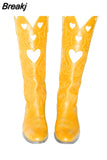 Design Female Western Boots Pointed Toe Slip-On Heart-Shaped 2023 Fashion Cowgirl Comfy Women Knee High