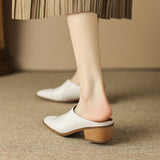 High Heel Mules Ladies Leather Sole Slippers Women Pointed Toe Platform Mules Slip on Shoes