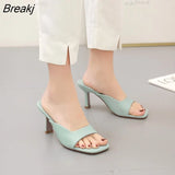 Women Summer 8.5cm High Heels Blue Purple Slides Mules Sandals Lady Slippers Designer Peep Toe Thin Heels Fetish Prom