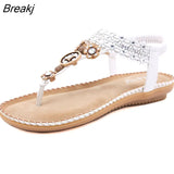 Women's Flats Sandals Water Drill Flower Non Slip Flat Shoes Wood Bead Elastic Band Solid Color Leisure Summer Casual