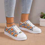 Women's Sunflower Print Canvas Shoes, Casual Round Toe Lace Up Low Top Sneakers, Comfy Flat Walking