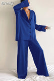 Low Cut Fashion Pajamas Set for Women Loose Casual Long Sleeve Trouser Suits Solid Satin Silk Female Home Fitted Tops