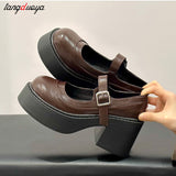 brown Lolita Shoes Platform Mary Janes Shoes Women's School Uniform Jk Student Shoes Women Girl Round Toe Oxford