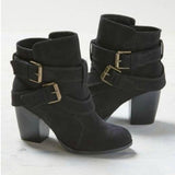 Women Ankle Boots Chunky High Heels Boots Buckle Rubber Casual Ladies Shoes Female Chelsea Short Boots Shoes Large