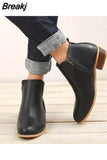 Women Ankle Boots 2023 Autumn Low Heels Solid Colors Platform Sexy Ladies Pumps Zipper Shoes Botas De Mujer
