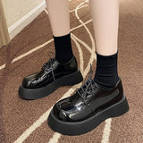 Big-Headed Shoes Female Muffin Tie Round Head Thick-Soled Derby Shoes Doll Sen Small Black Leather Shoes Single