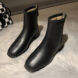 Winter New Round Head Leather Surface with Plush for Warm and Comfortable Short Tubed Large Heel Women's Naked