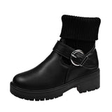 Breakj 2025 Autumn And Winter New British Wind Rough And Martin Boots Women's Woolen Mouth Belt Buckle Base Elastic Thin Short