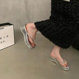 Sandwiched Herringbone Slippers Women's Shoes 2024 New Summer Heightened Thick-Soled Beach