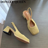 Women Shoes Slingbacks Thick Heel Sandals Elegant Pumps For Party Wedding Shoe Square Toe Sandal Slip On Mule Shoe