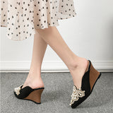 Half Slippers Women Outerwear 2023 Spring Summer New Pointed Pearl Baotou Mules Shoes 8cm High Heel Women Slides