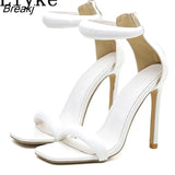 Gladiator High Heels Sexy Gold Sandals Fashion Square Toe Ankle Cover Strap Stiletto Stripper Women Shoes