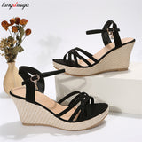 Buckle Wedge Sandals for Women Summer 2024 Platform Open Toe Sandals Woman Thick Sole Roman Gladiator Sandalias