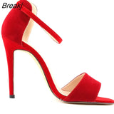 Sexy Women Summer Sandals Thin Heels Shoes Open Toe Velvet Party Black Elegant Woman Buckle Pumps
