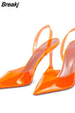 PVC Transparent Shoes For Women Cup Heeled Slingbacks Pointed Toe Women Pumps Jelly Shoes High Heels Party Prom