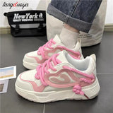 Harajuku Sneakers Women's Running Shoes 2024 New Thick Platform Sneakers students Outdoor Casual Pu Leather Vulcanized