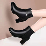 Leather Women Winter Ankle Boots Side Zipper High Heels Shoes Warm Thick Plush Snow Boots for Women Botines De