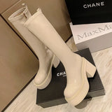 Thick-Soled, Knee-Length Boots, Women's Muffins, Elastic Thin Boots, 2024 New Autumn And Winter High-Heeled Knight