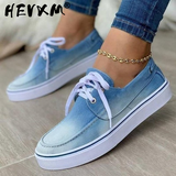 Women's Canvas Shoes 2023 Spring New Solid Denim Fabric Ladies Lace Up Casual Loafers 35-43 Large-Sized Female Comfy