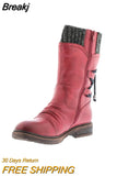 Women's Boots Winter 2023 Side Zipper Snow Boots Lace Up Women Shoes Size 43 Knitting Retro Ankle Boots Botas De