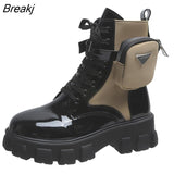 Botas Women Motorcycle Ankle Boots Wedges Female Lace Up Platforms Spring Black Leather Oxford Shoes Women Botas Mujer