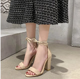 High Heeled Sandals Women Large Size 34-43 Fashion Summers Shoes Open-toe Ankle Buckle Solid Heels Sandals Casual