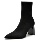 Socks Heels Winter Shoes For Women Boots-Women Stockings 2024 Autumn Rubber Pointy High Heel Ankle Ladies Lace-Up