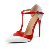 Sandals Women Plus Size 34-47 High Heels 2023 Sexy Colour Block Sparkling Patent Leather Summer Pointed Toe