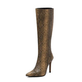 Knee High Boots for Women Sexy Stiletto Snakeskin Print Fashion Thin High Heels Shoes US Size