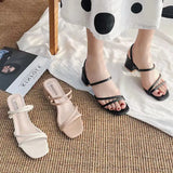 Breakj Fine Sandals Women 2025 New Medium Heds Of Cool Slippers Women Wear Coarse Heel With Women's Shoes Korean Version Of The Square