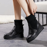 Boots Leather With Plush Wool Bobbin Rice White Thick Soles Women's Cotton Shoes Raised Short Boots Flat Heels Women's