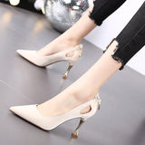 Female Casual High Quality Pointed Toe Yellow Slip on Stiletto Heels for Office Women Party Black Heel Shoes Zapatos