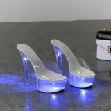Up Glowing Shoes Woman Luminous Clear Sandals Women Platform Shoes Clear High Heel Transparent Stripper Wedding