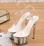 Women Sandals High Heels 17cm Fine heel Waterproof Sandals Female Shoes Flowers Platforms 7cm Transparent Crystal Wedding