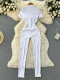 Women Bodycon Jumpsuit Solid Stand Collar Short Sleeve Skinny Stretch Fitness Rompers Fashion Streetwear Casual Summer