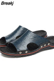 Men Slippers Genuine Leather Breathable Clogs Sandals Beach Classics Leather Slides Outdoor Flip Flops Plus Size Men