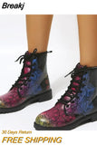 New Printed Boots Women's Winter High-top Ankle Shoes Lace Up Women's Fashion Black Ankle Boots Plus Size