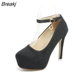 Wedding Shoes Women High Heels Women Pumps Bride Shoes Platform Super High Heel 12cm Black Silver