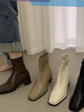 Square Head Elastic Thin French Short Boots 2024 New Autumn And Winter Brown Martin Boots Single
